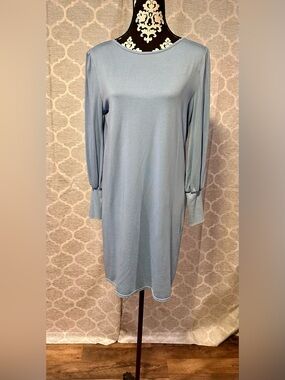 S’Edge Light Blue French Terry Sweatshirt Shift Dress with Blouson sleeves sz M